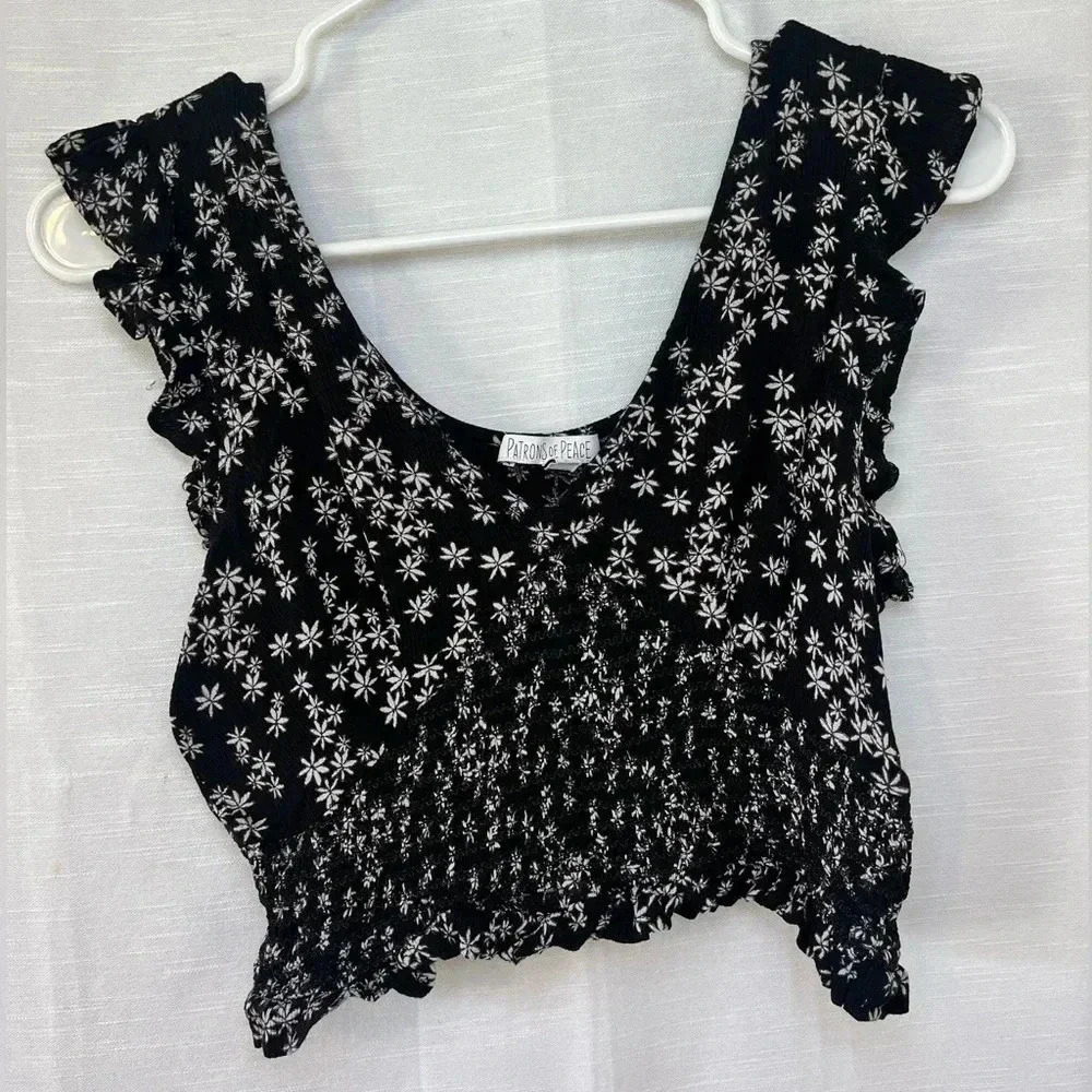 Patrons of Peace Black Floral Crop Top